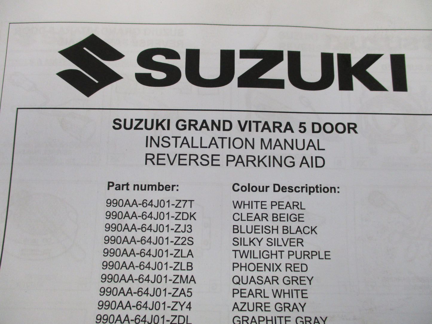Suzuki JB Vitara Genuine 4 Head Rear Parking Sensor Kit (Quazar Gray) New Part