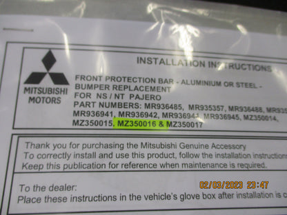 Mitsubishi NS/NT Pajero Genuine Alloy Bull Bar Kit New Part