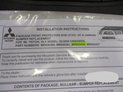 Mitsubishi ML Triton Genuine Alloy Bull Bar Kit New Part