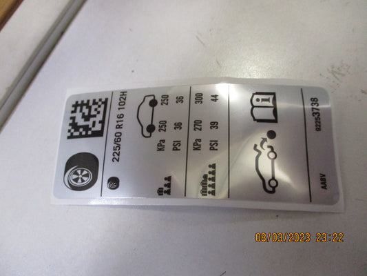 Holden VE-VF Commodore Genuine Tyre Decal Placard 19Inch Rim New Part