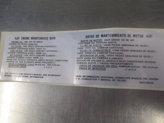 Holden Jackaroo Genuine Engine Maintenance Label New Part
