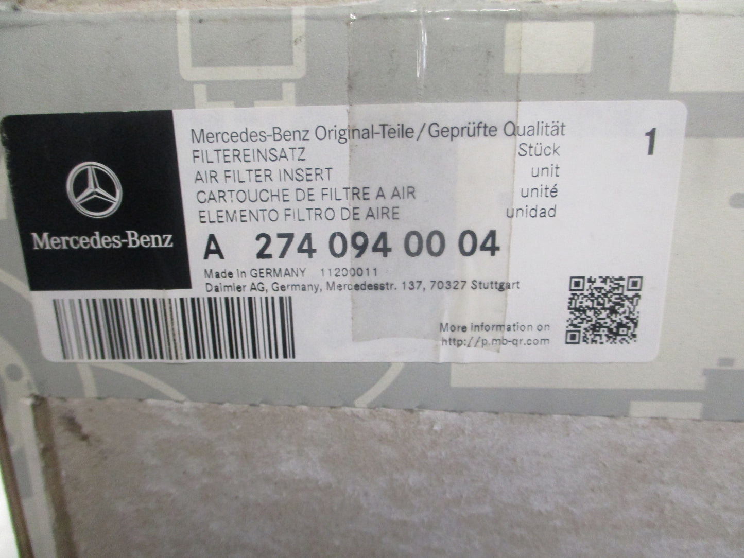 Mercedes Benz C-Class/E-Class Genuine Air Filter New Part