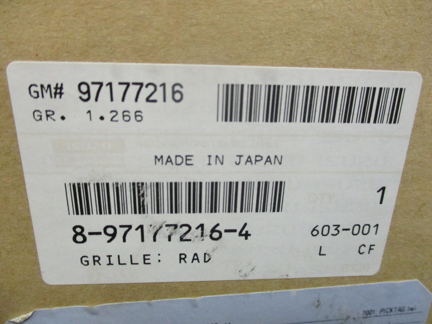 Holden TF Rodeo Genuine R9/R10 Radiator Grille New Part