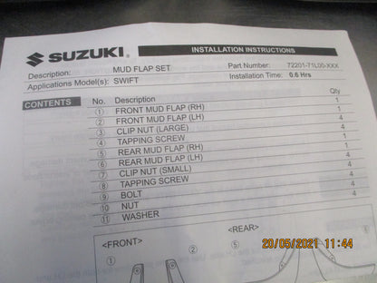 Suzuki Swift Genuine Mud Flap Set New Part