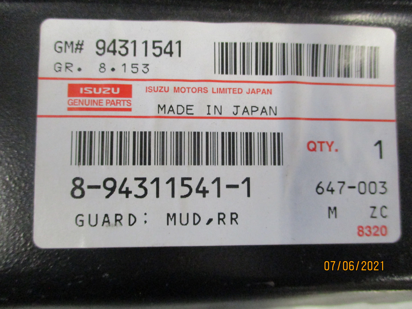 Isuzu Elf Genuine Rear Right Mud Guard New Part