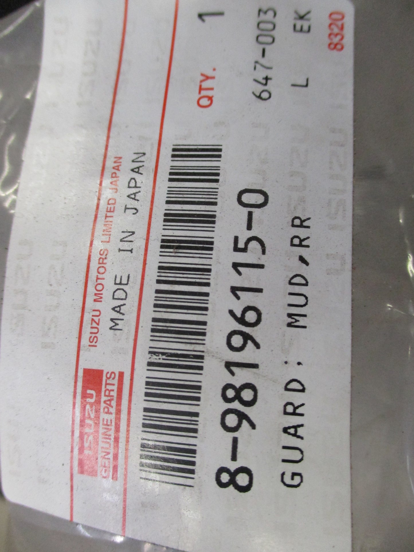 Isuzu FVR34 Genuine Right Hand Front Mudguard New Part