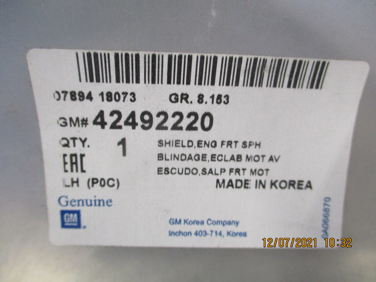 Holden Captiva Genuine Left Hand Front Engine Splash Shield New Part